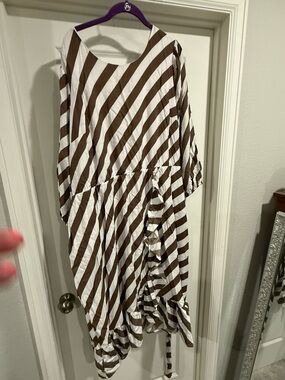 NWT Lane Bryant Brown White Striped Ruffle Midi Dress Size 22 Plus